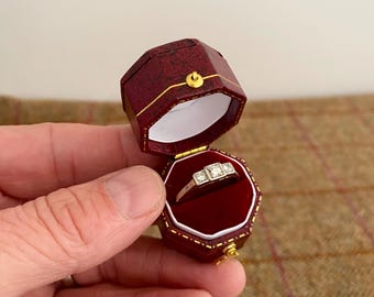 Unusual Vintage Style Ring Box. Wedding Ring Box. Red Antique