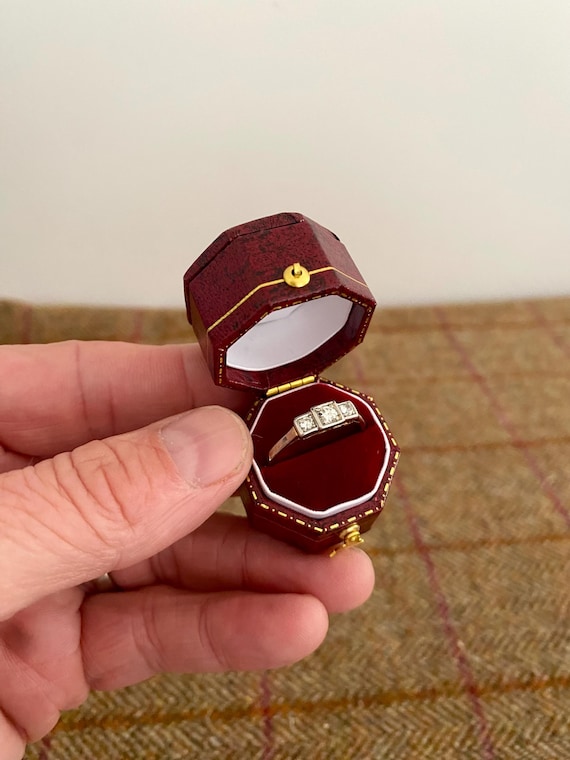 Unusual Vintage Style Ring Box. Wedding Ring Box. Red Antique
