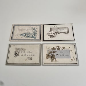 Cartões de luto vitorianos e posteriores. Cartões de lembrança para anunciar a morte de familiares. Cartões funerários In Memoriam