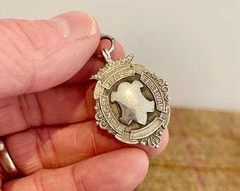 Vintage Solid Silver Pocket Watch Chain Fob. Antique silver medal pendant. Good for Jewelry making