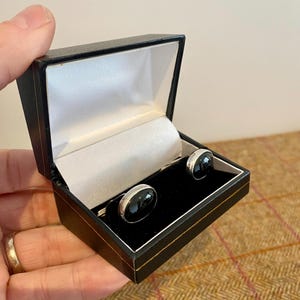 A wonderful pair of Vintage Sterling Silver cufflinks in a cufflink box. Christmas Gift for husband or Boyfriend