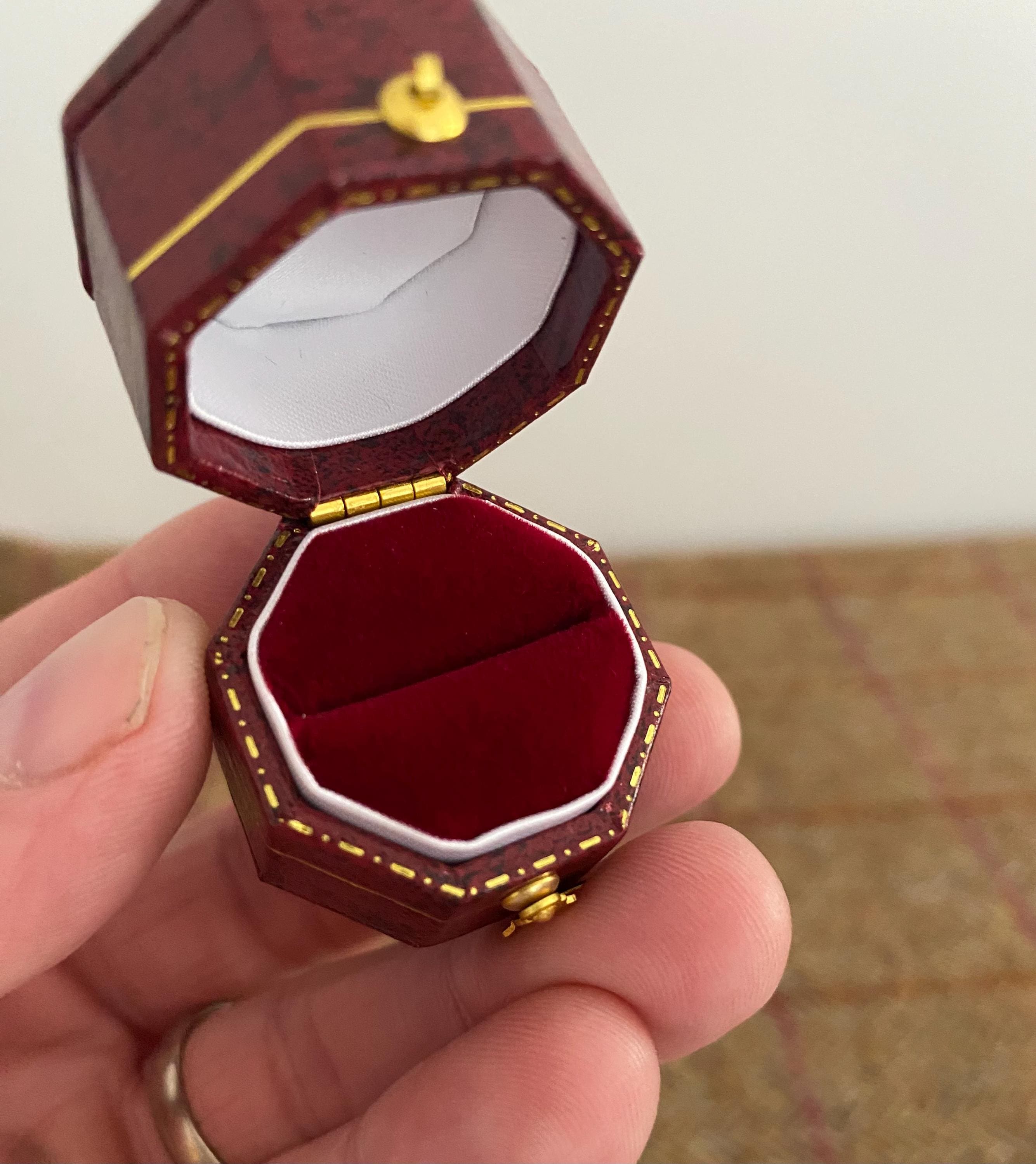 Unusual Vintage Style Ring Box. Wedding Ring Box. Red Antique