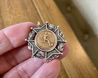 Vintage Solid Silver Pocket Watch Chain Fob. Antique silver & gold medal pendant. Good for Jewelry making