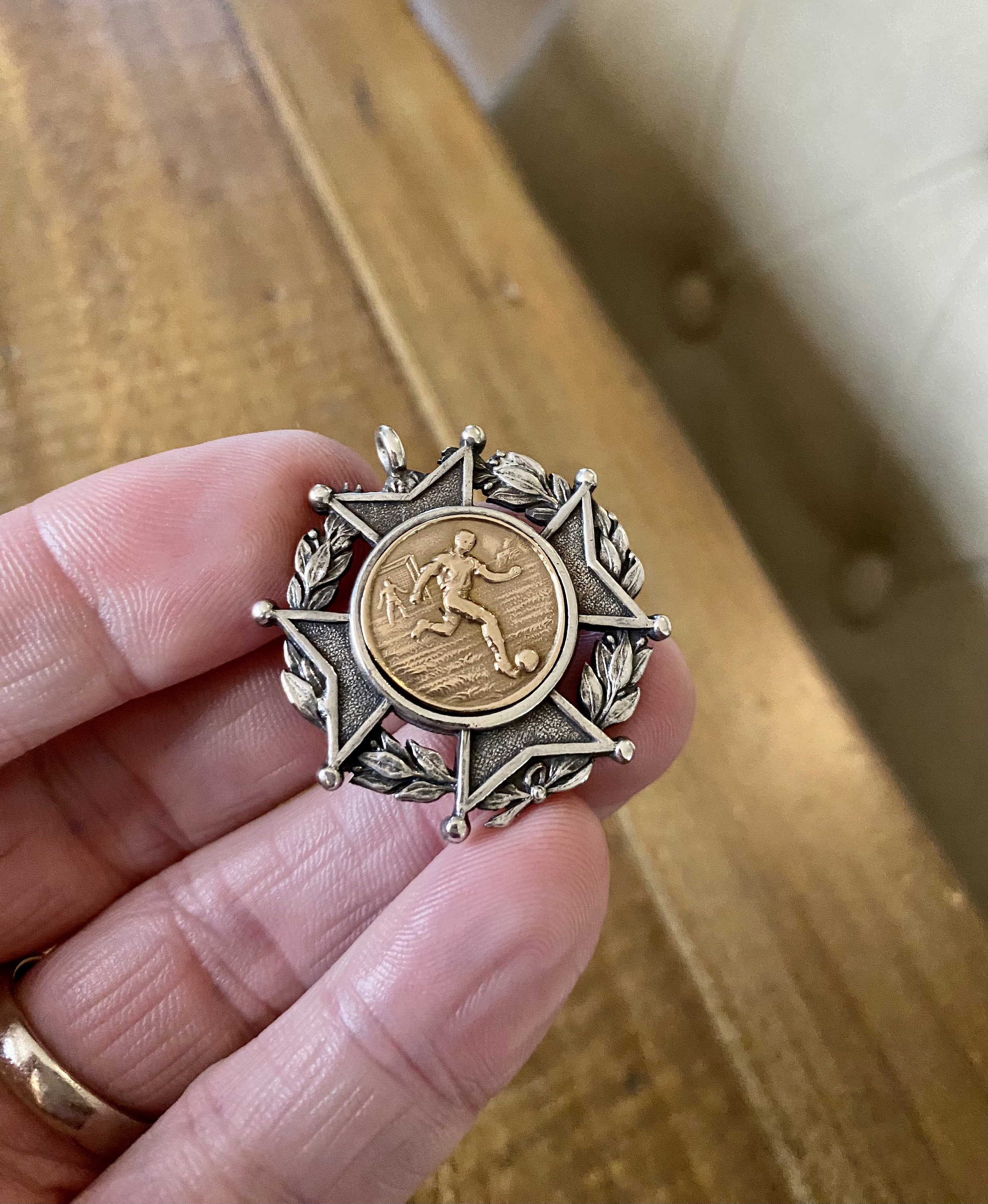 Vintage Solid Silver Pocket Watch Chain Fob. Antique silver gold medal pendant. Good for Jewelry making