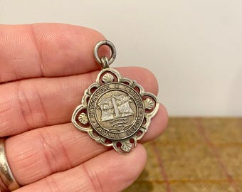 Vintage Solid Silver Pocket Watch Chain Fob. Antique silver medal pendant. Good for Jewelry making.