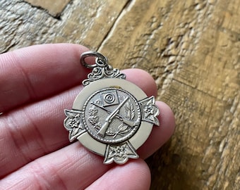 Vintage Solid Silver Pocket Watch Chain Fob. Antique Silver Shooting medal pendant