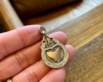 Vintage Solid Silver Pocket Watch Chain Fob. Antique silver & gold medal pendant. Good for Jewelry making