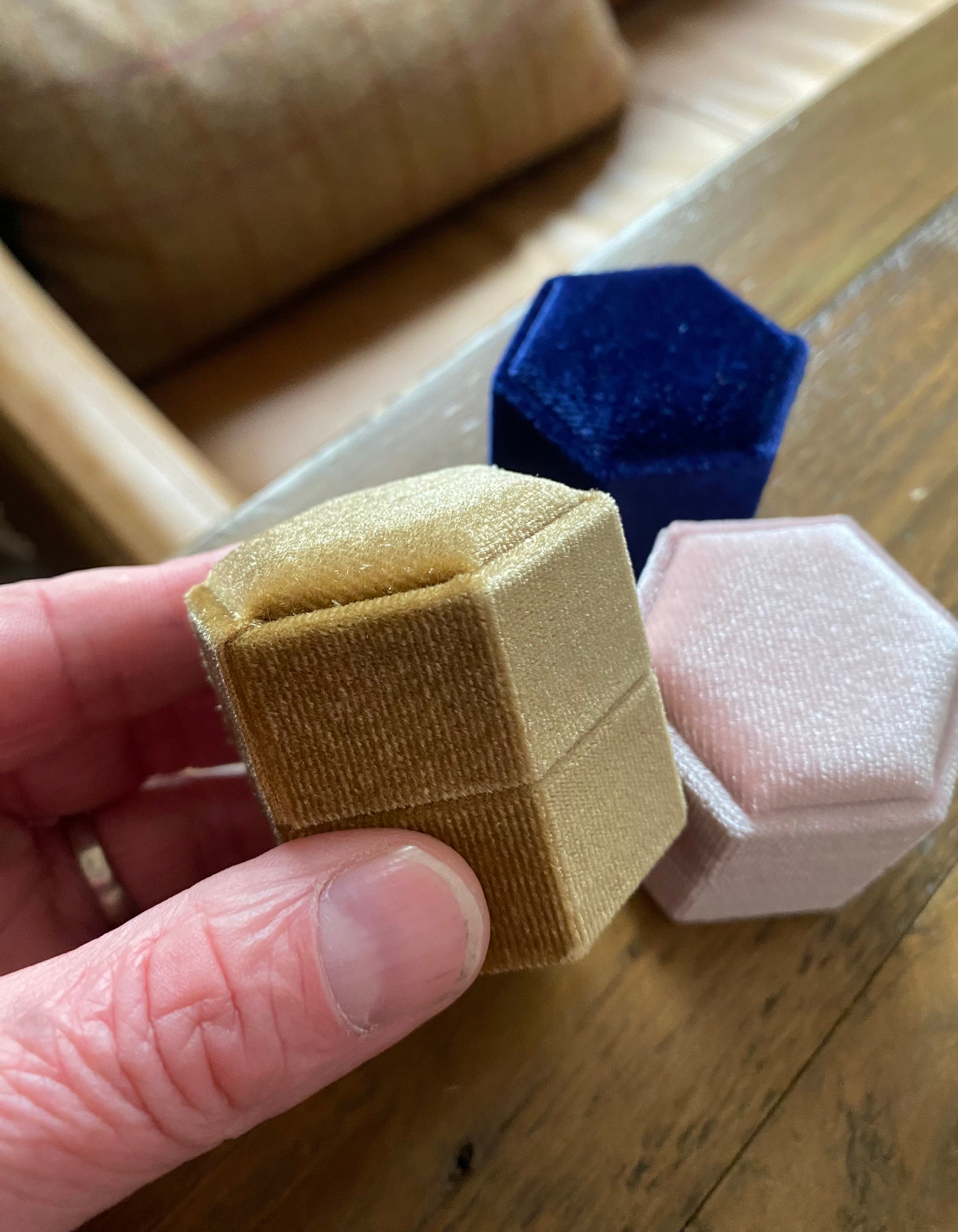 Scatola Porta Anelli In Velluto Ovale Blu Reale - Doppia Fessura Per Fedi, Astuccio Gioielli Vintage Per Matrimonio E Proposta