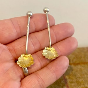 Two Small Antique Sterling Silver Clam Shaped Spoons. Hallmarked Victorian Cruet mustard spoons. Tiny Salts spoons. Hallmarked 1897