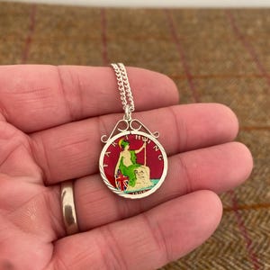 Handmade Coin Pendant Necklace. Enamelled Farthing coin jewelry. Christmas Gift