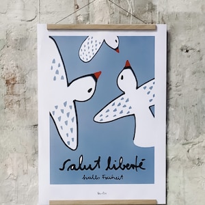Hallo Freiheit | Poster mit Friedenstauben 50x70cm auf recyceltem Papier - Nachhaltige Wanddekoration für dein Zuhause
