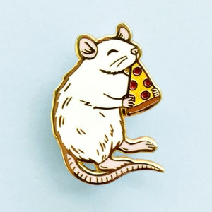 Pizza Rat Enamel Pin - Golden Metal