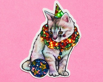 Sparkly Clown Kitten Sticker
