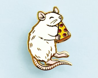 Pizza Rat Enamel Pin - Golden Metal
