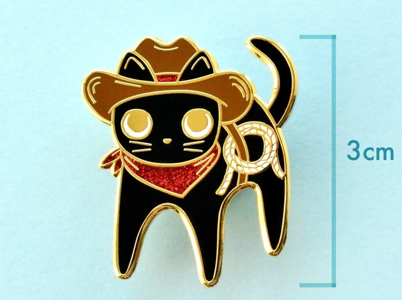 Cowboy Cat Sparkly Enamel Pin Golden Metal image 4