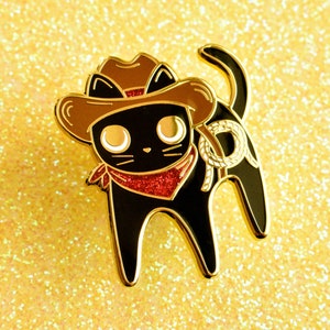 Cowboy Cat Sparkly Enamel Pin Golden Metal image 3