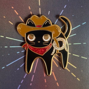 Cowboy Cat Sparkly Enamel Pin Golden Metal image 9