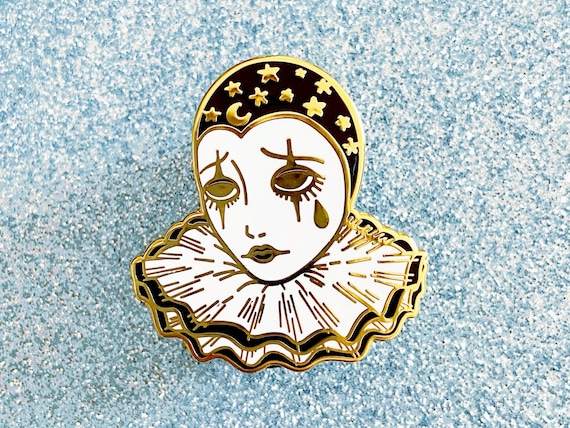 Sad Pierrot Clown Girl Enamel Pin - Golden Metal - Etsy