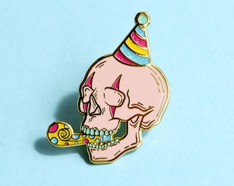 Skull Clown Party Enamel Pin Badge - Golden Metal