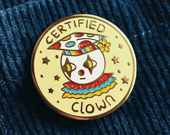 Certified Clown Glittery Enamel Pin Badge - Golden Metal
