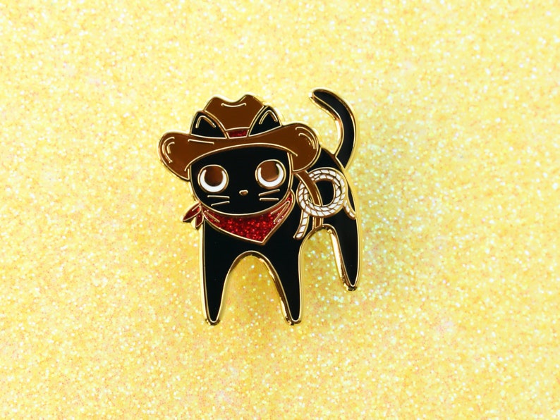 Cowboy Cat Sparkly Enamel Pin Golden Metal image 7