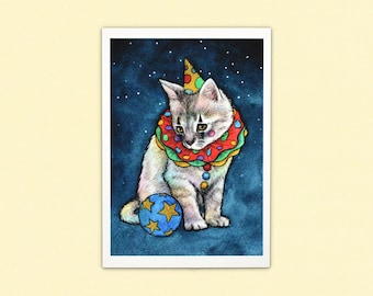 Clown Cat Art Print A5 Giclee