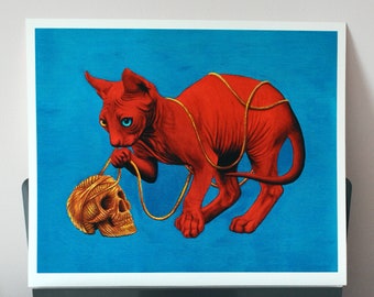 Skull & Sphynx Cat Giclee Fine Art Print - 53x42cm ( Skull art, Sphynx art, Cat Art )