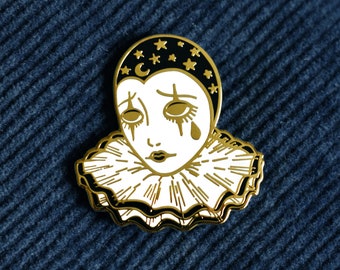 Sad Pierrot Clown Girl Enamel Pin - Golden Metal - Etsy