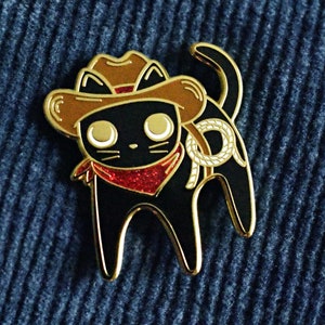 Cowboy Cat Sparkly Enamel Pin Golden Metal image 8