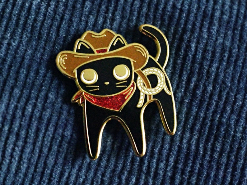Cowboy Cat Sparkly Enamel Pin Golden Metal image 8