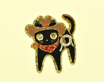 Glinsterende sticker cowboykat