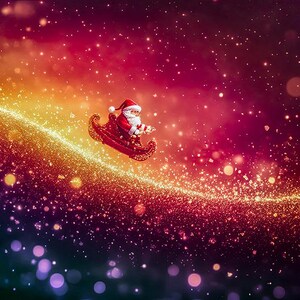 Golden Star Christmas, Sparkling Holiday Cards and Invitations,  Santa Sleigh Glitter Background,  Digital Download for Christmas Projects