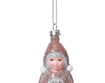 Christbaumschmuck Mädchen mit Kranz Kunststoff 13cm altrosa