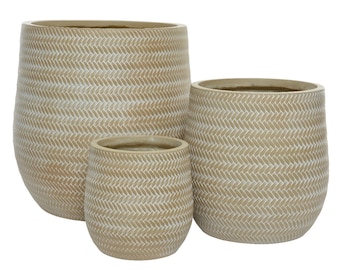 Blumentopf Outdoor in Flechtoptik Fibreclay D. 19-38cm beige 3er Set