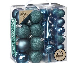 Weihnachtskugeln Kunststoff 4-6cm mit Baumspitze 39er Set - Emerald