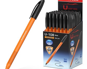 Bolígrafo U-108 naranja 0,3 mm, paquete de 50 unidades, negro