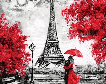 Serviettes papier 33 x 33 cm 3 plis Romance à la Tour Eiffel 20 pièces