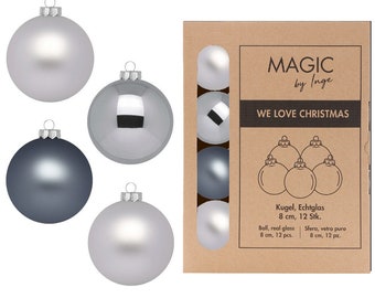 Boules de Noël en verre 8 cm 12 pièces - Hazy Grey