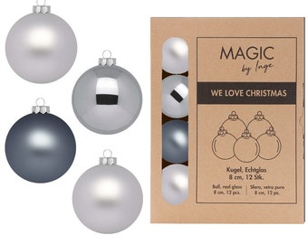 Weihnachtskugeln Glas 8cm 12 Stück - Hazy Grey