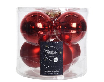 Boules de Noël en verre 8 cm Noël rouge, 6 pièces