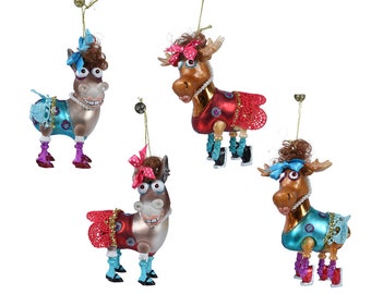 Christmas tree decoration glass deer donkey 13 cm hanging 1 piece assorted