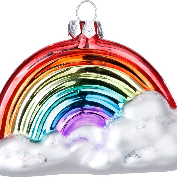 Christbaumschmuck Glas Regenbogen mit Wolke 10cm bunt