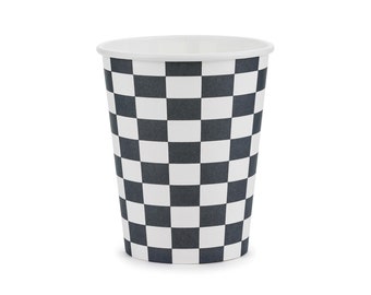 Gobelets en carton 220 ml avec motif drapeau à damier lot de 6 noir/blanc