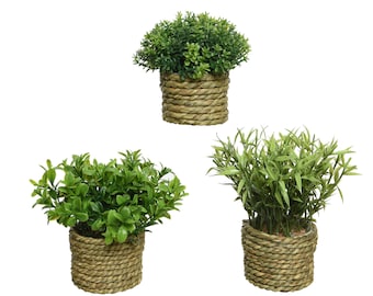 Artificial plant in braided pot 13 cm, 1 piece assorted