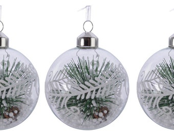 Weihnachtskugeln gefüllt mit Tannenzweig Glas 8cm, 3 Stück