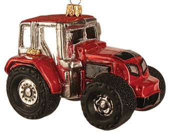 Christbaumschmuck Glas Traktor 10cm rot