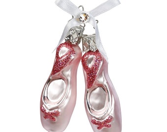 Décoration d'arbre de Noël chaussures de ballet en verre 7 cm rose, 1 pièce