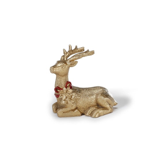 Hirsch liegend 7cm Rot Gold Keramik Weihnachtsfigur