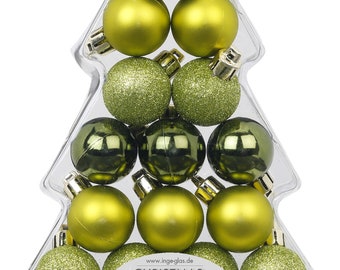 Boules de Noël en plastique 3 cm dans une boîte pour sapin de Noël Vert Olive lot de 17