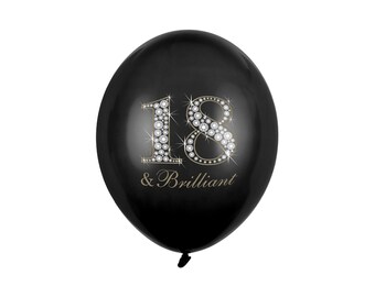 Luftballons 30cm mit Zahl 18 / Strass Motiv 6er Set schwarz